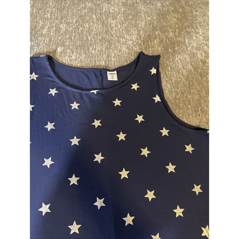 Old Navy Tank Top Womens Medium M Blue Silver Stars Luxe Sleeveless Stretch Knit - Picture 4 of 10